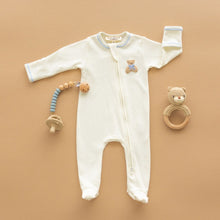 Load image into Gallery viewer, Bear Hugs Sky Zip Footie - WHT / BL

