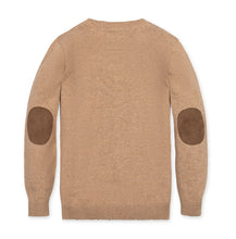 Load image into Gallery viewer, Camel Heather V-Neck Sweater w/ Elbow Patches
