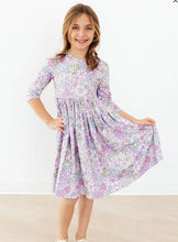Load image into Gallery viewer, Spring Gardens 3/4 Sleeve Pocket Twirl Dress - Flowers PK / PUR
