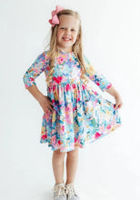 Load image into Gallery viewer, Flower Market 3/4 Sleeve Pocket Twirl Dress - HT PK / BL

