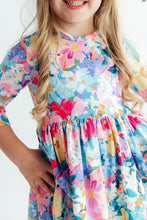 Load image into Gallery viewer, Flower Market 3/4 Sleeve Pocket Twirl Dress - HT PK / BL
