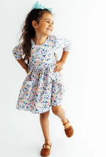 Load image into Gallery viewer, Fall Floral 3/4 Sleeve Pocket Twirl Dress - LT BL / YL / PK

