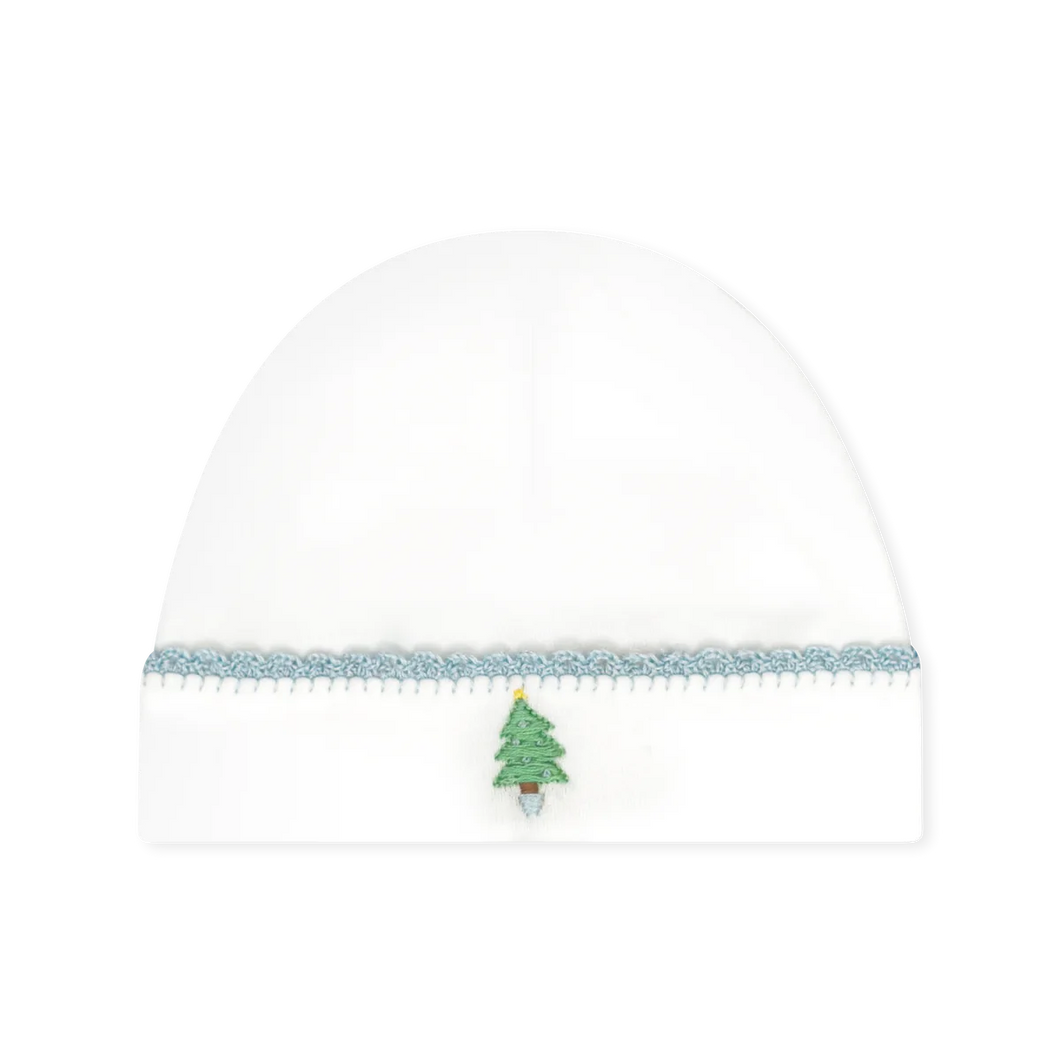 Baby Hat w/Christmas Tree - White & Blue