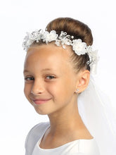 Load image into Gallery viewer, Veil - Organza &amp; Crystal Flowers w/ Satin Bow
