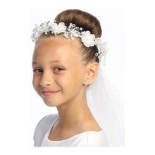 Load image into Gallery viewer, Veil - Organza &amp; Crystal Flowers w/ Satin Bow
