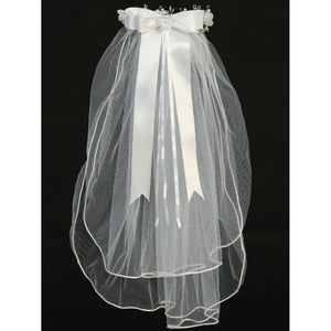 Veil - Organza & Crystal Flowers w/ Satin Bow