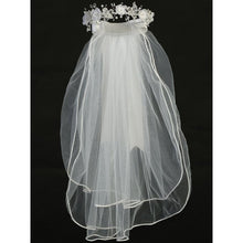 Load image into Gallery viewer, Veil - Organza &amp; Crystal Flowers w/ Satin Bow
