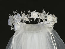 Load image into Gallery viewer, Veil - Organza &amp; Crystal Flowers w/ Satin Bow
