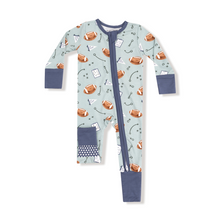 Load image into Gallery viewer, Touchdown Time 2-Way Zipper Romper- Lt &amp; Dk Blue
