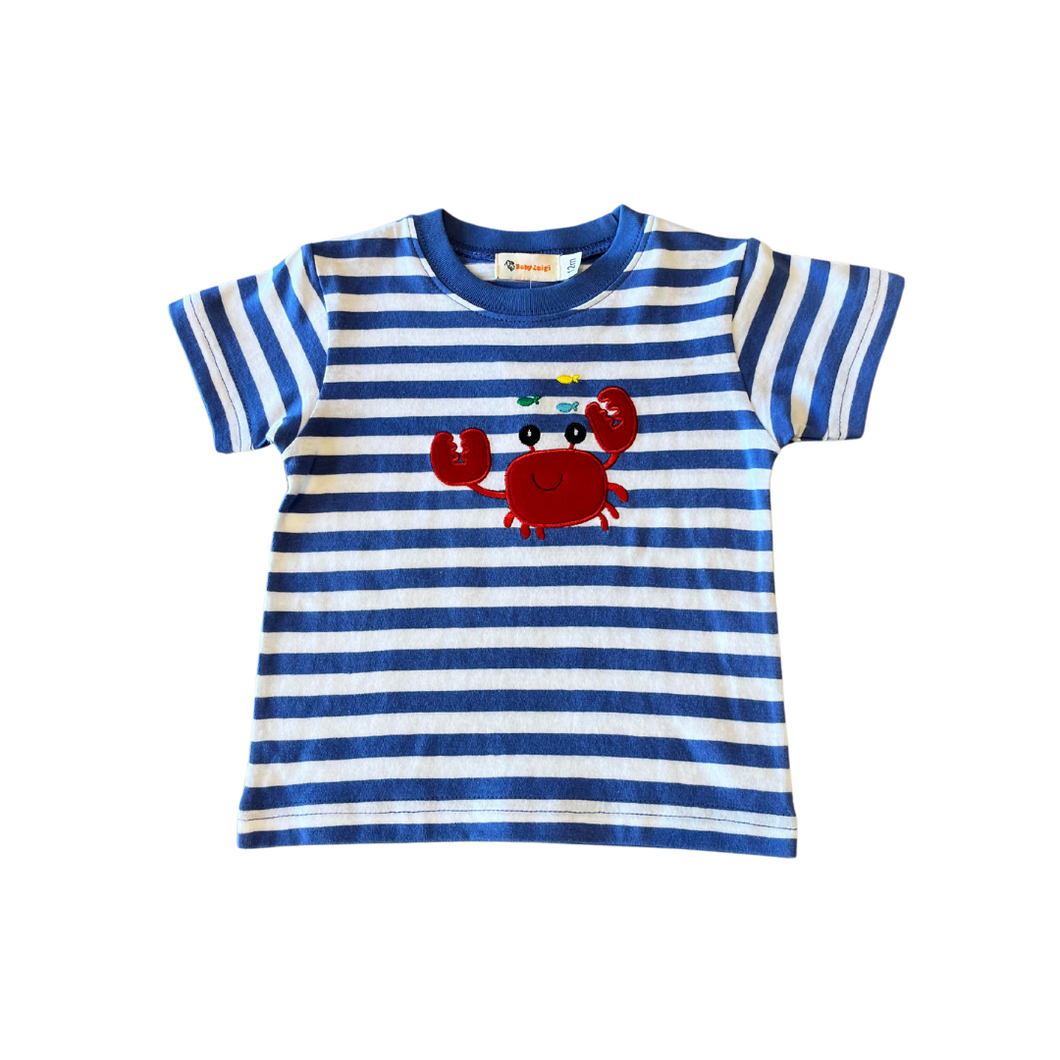 Crab & Fish T-Shirt in Chambray/White Stripe