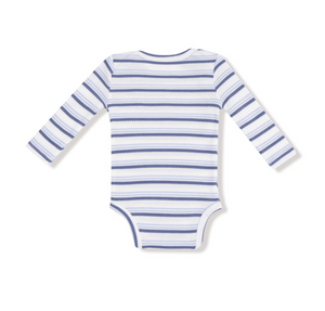 Vintage Stripe Lap Shoulder Bodysuit- Blue