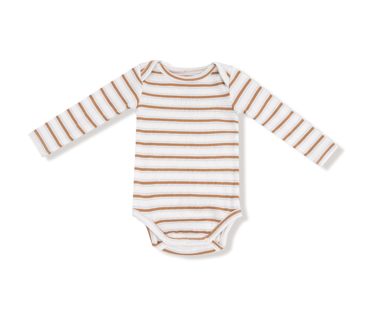 Vintage Stripe Lap Shoulder Bodysuit- Brown