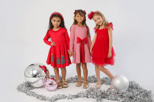 Sequin Bow LS Dress- Red/White Stripe
