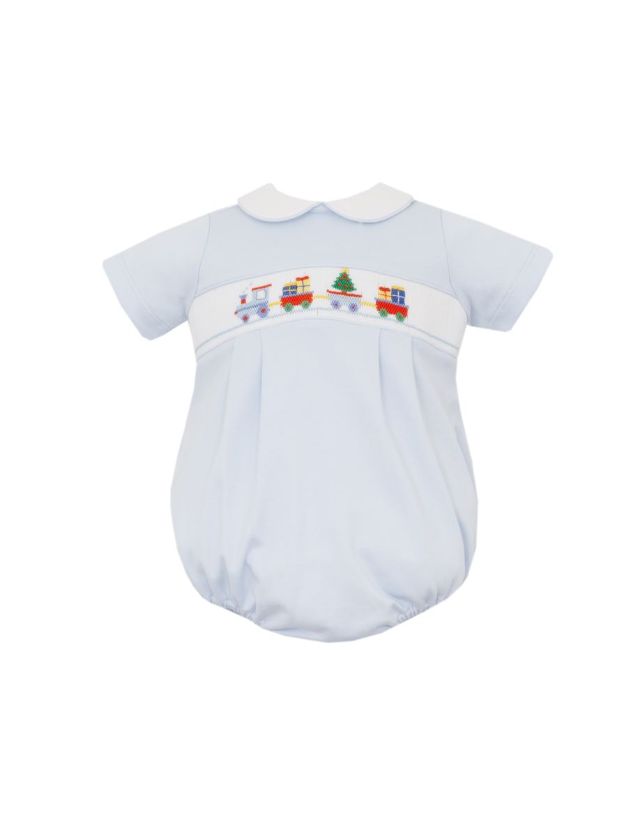 X'mas Train Smocked Bubble- Lt Blue