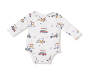 Zooming Golf Carts Lap Shoulder Bodysuit- Lt Oatmeal/Blue