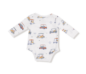 Zooming Golf Carts Lap Shoulder Bodysuit- Lt Oatmeal/Blue