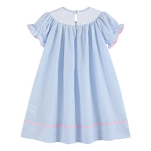 Load image into Gallery viewer, Blue Seersucker Bow Smocked Bishop Dress
