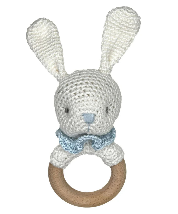 Bunny Crochet Ring Rattle- Blue