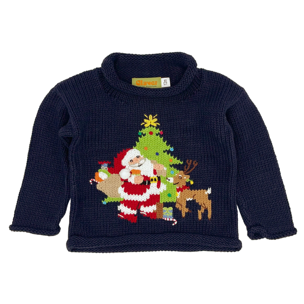 Roll Neck - Christmas Tree with Santa Claus & Reindeer - Twilight