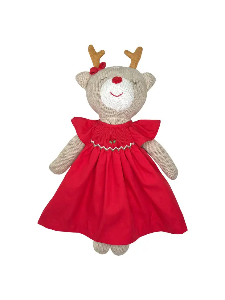 Knit Reindeer Doll w/ Solid Red Dress