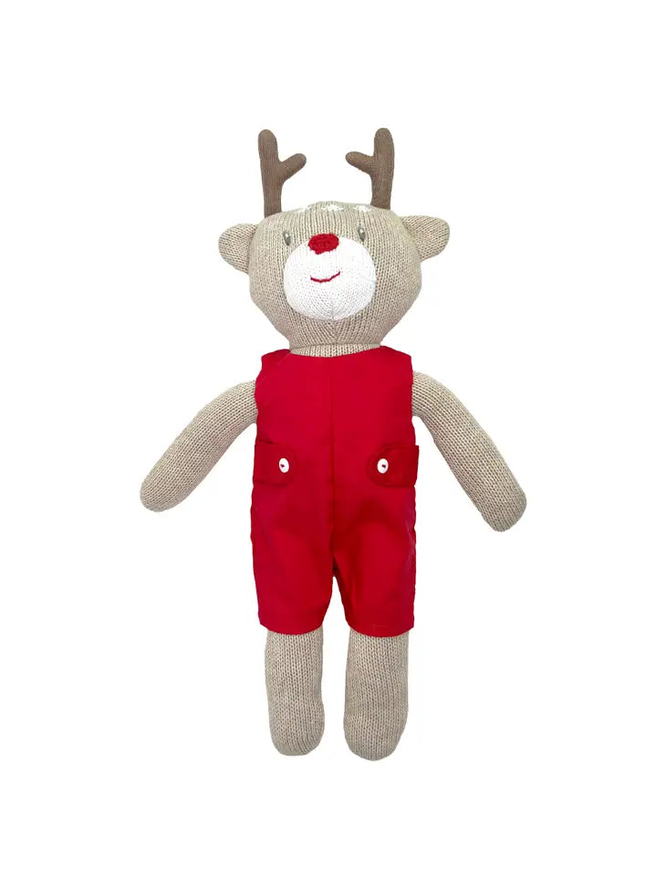 Knit Reindeer Doll w/ Solid Red Romper