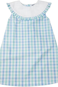 Plaid Girls Dress- Aqua