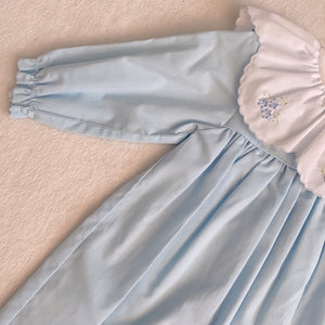 Long Sleeve Blue Dress w/ Scallop Trim & Ruffle Collar