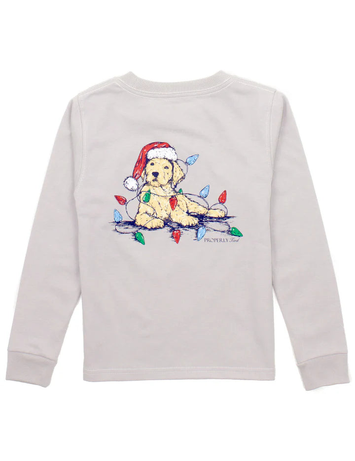 Santa Paws LS Logo Tee- Ice Grey