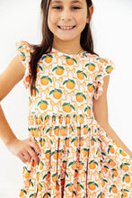 Load image into Gallery viewer, Orange Orchard Flutter Sleeve Twirl Dress
