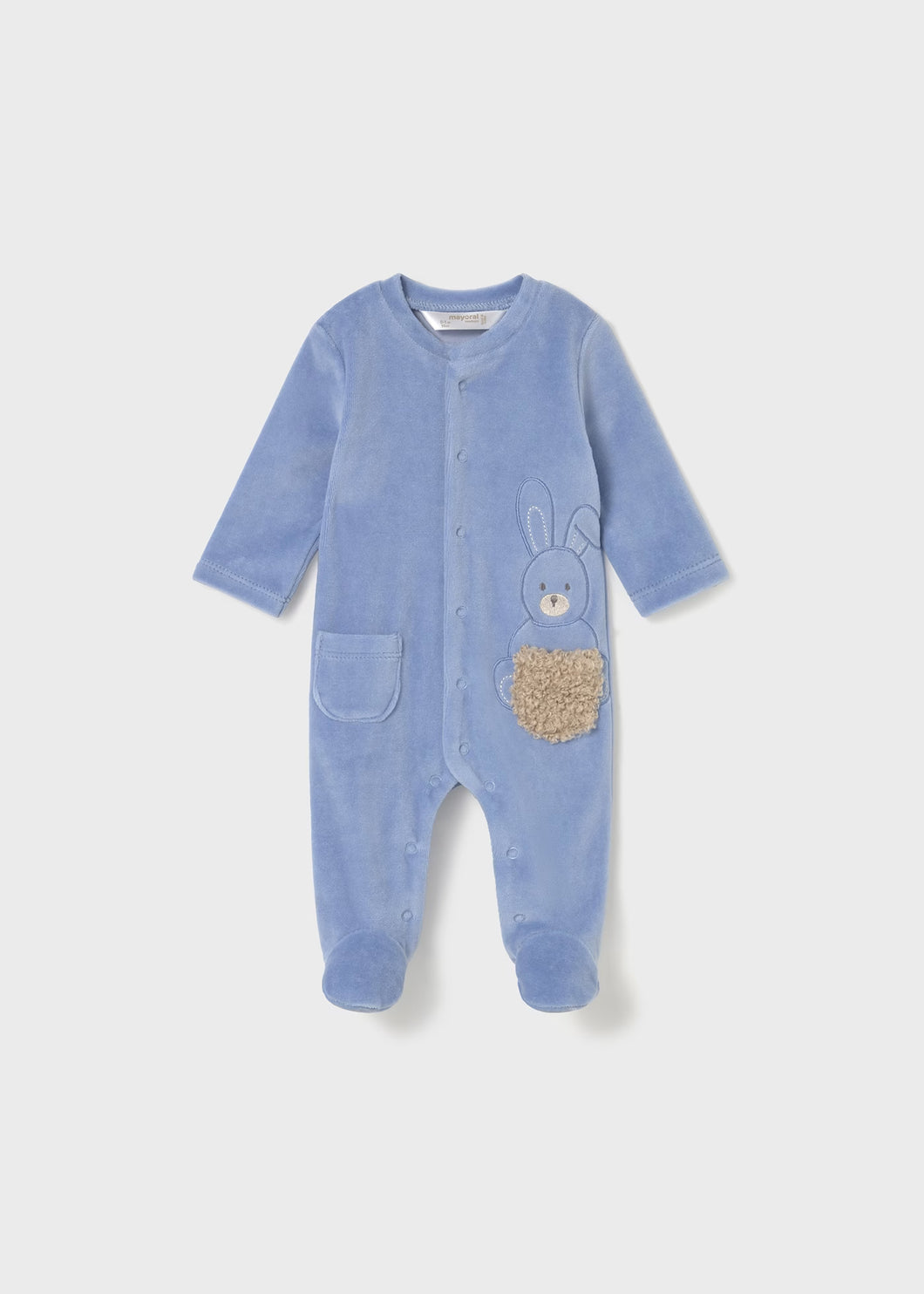 Bunny Velour Footie- Sky Blue