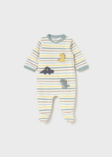 Load image into Gallery viewer, Dino Striped Velour Footie- Ice
