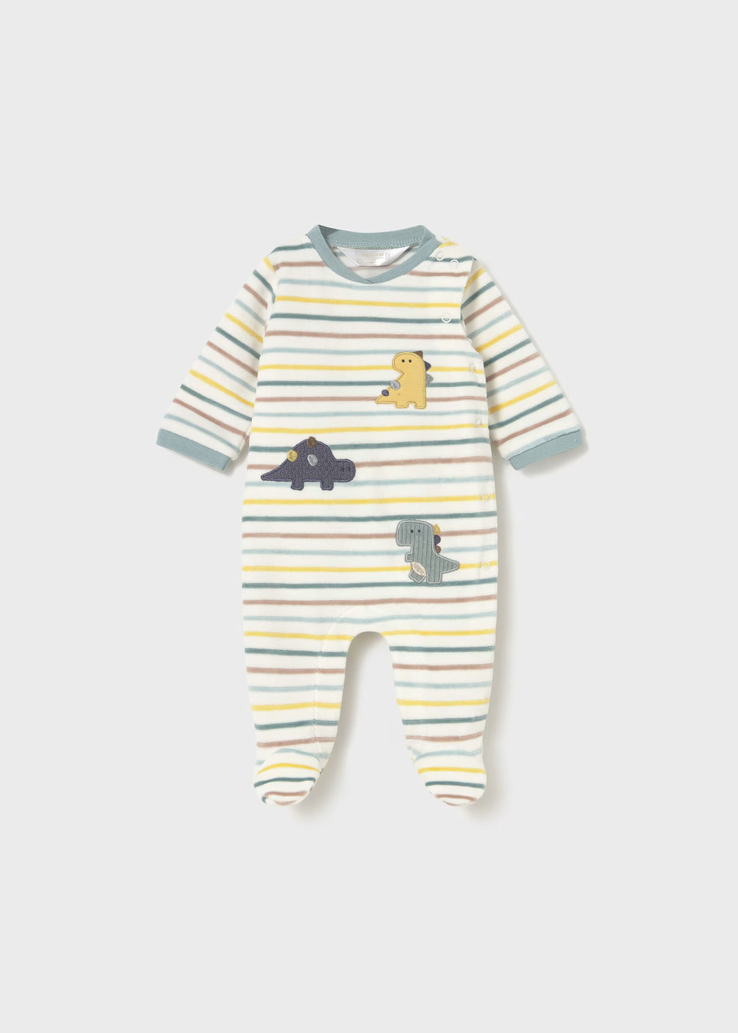Dino Striped Velour Footie- Ice