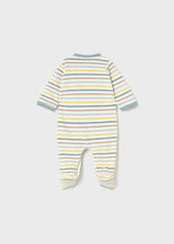 Load image into Gallery viewer, Dino Striped Velour Footie- Ice
