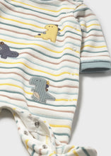 Load image into Gallery viewer, Dino Striped Velour Footie- Ice
