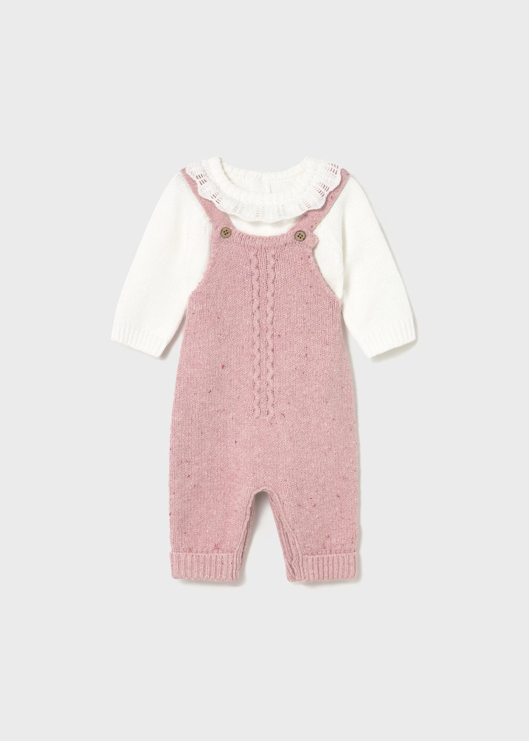 Knit Dungaree & Sweater Set- Pink