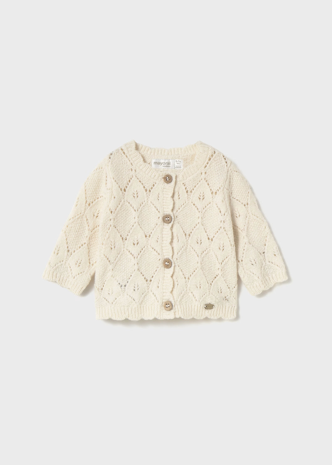 Knit Cardigan w/ Wood Buttons- Milk Heather