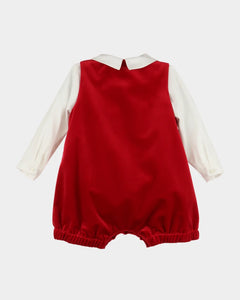 Deluxe Velvet Boy Romper- Red