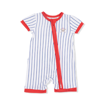 Load image into Gallery viewer, Baseball Stripe Shortie 2 Way Zipper Romper

