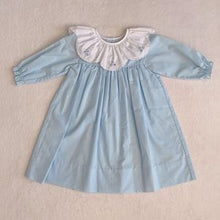 Load image into Gallery viewer, Long Sleeve Blue Dress w/ Scallop Trim &amp; Ruffle Collar
