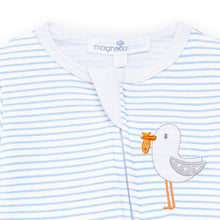 Load image into Gallery viewer, Seabird Shores Applique Blue Zip Footie
