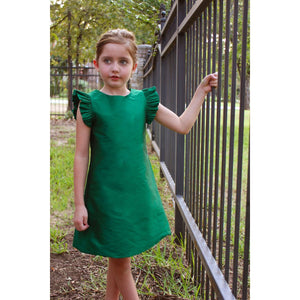 A-line Flutter Sleeve Dress- Green