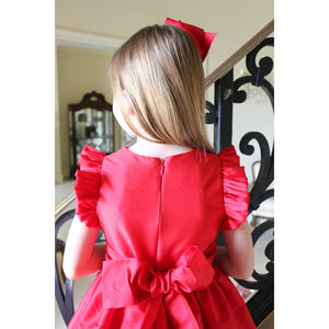 Flutter Sleeve Party Dress- Red