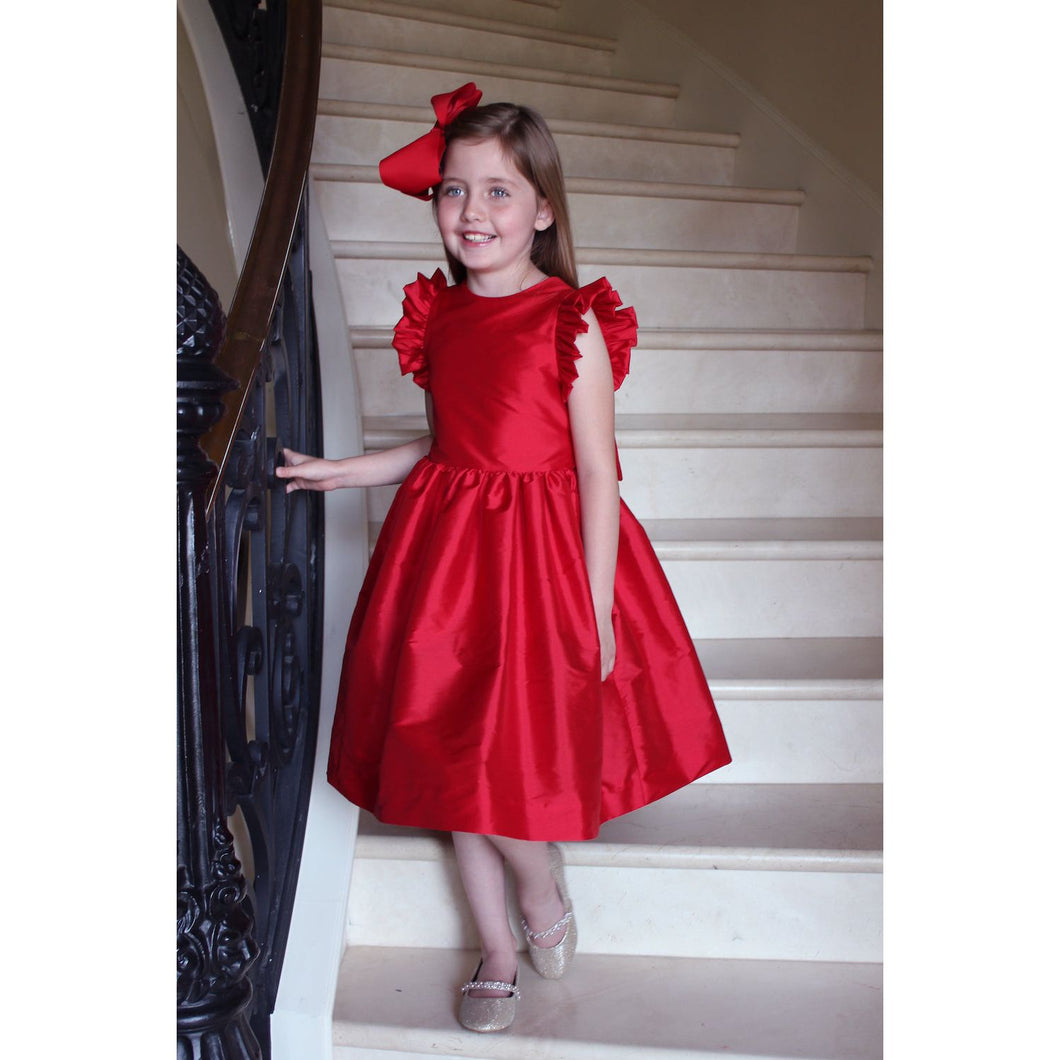 Flutter Sleeve Party Dress- Red