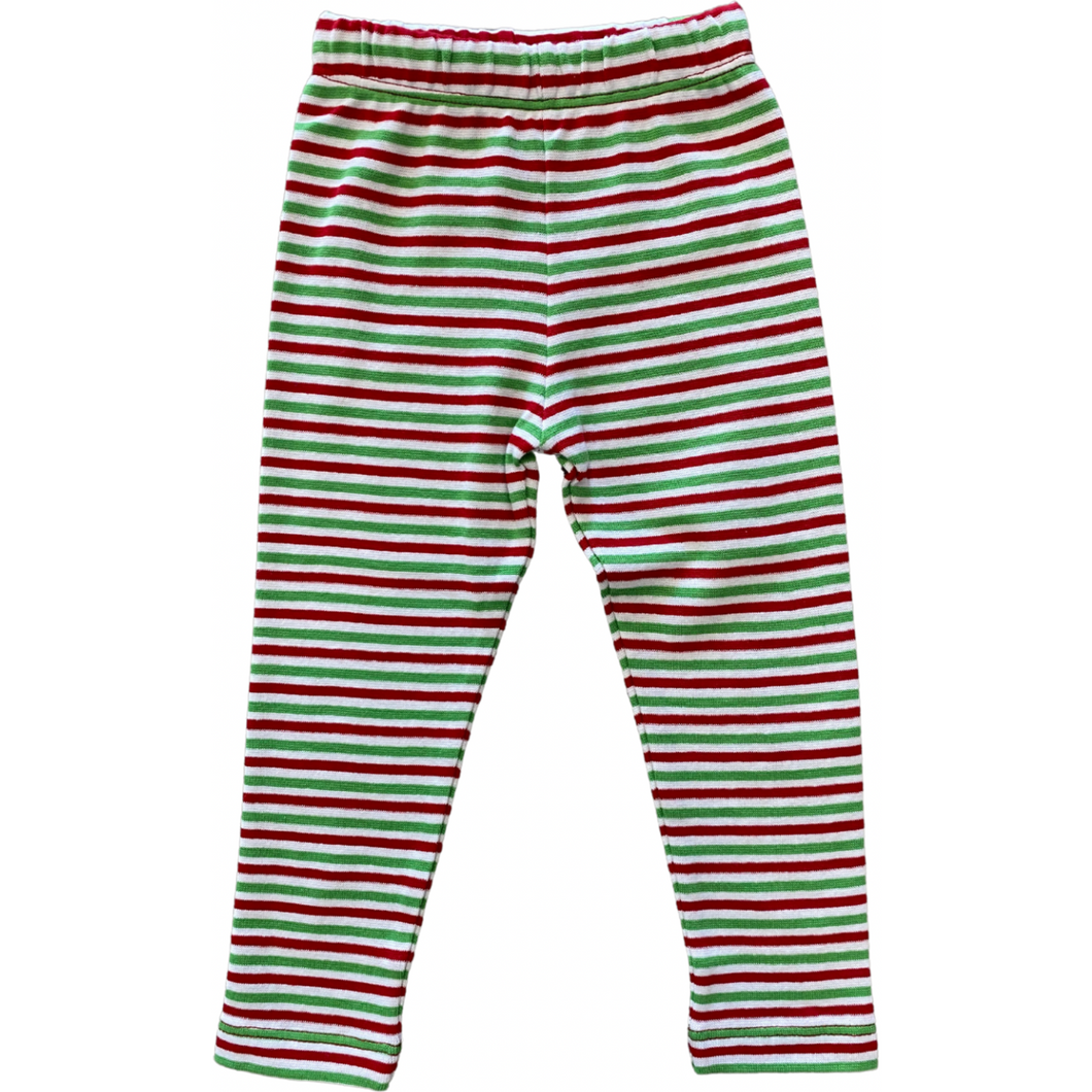 Striped Straight Leggings - Red/Green/White Multi
