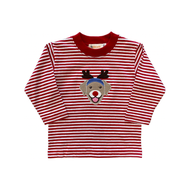 Rudolf Dog Applique Shirt - Red/White Stripe