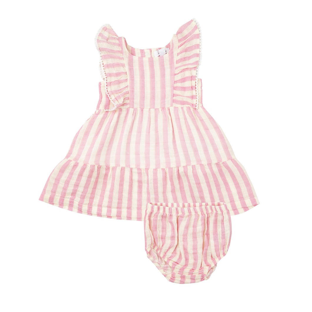 Pink Stripe Picot Trim Edged Dress