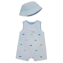 Load image into Gallery viewer, Whales Embroidered Sunsuit &amp; Hat Set
