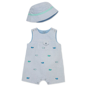Whales Embroidered Sunsuit & Hat Set