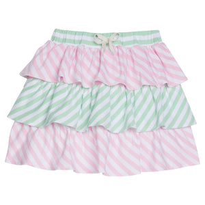 Pink & Green Stripe Tiered Mini Skort