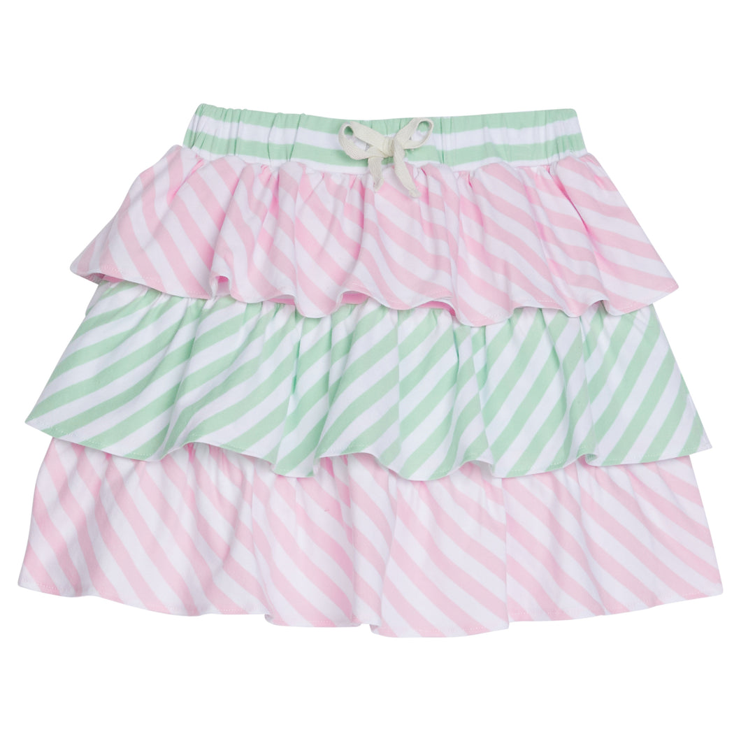 Pink & Green Stripe Tiered Mini Skort